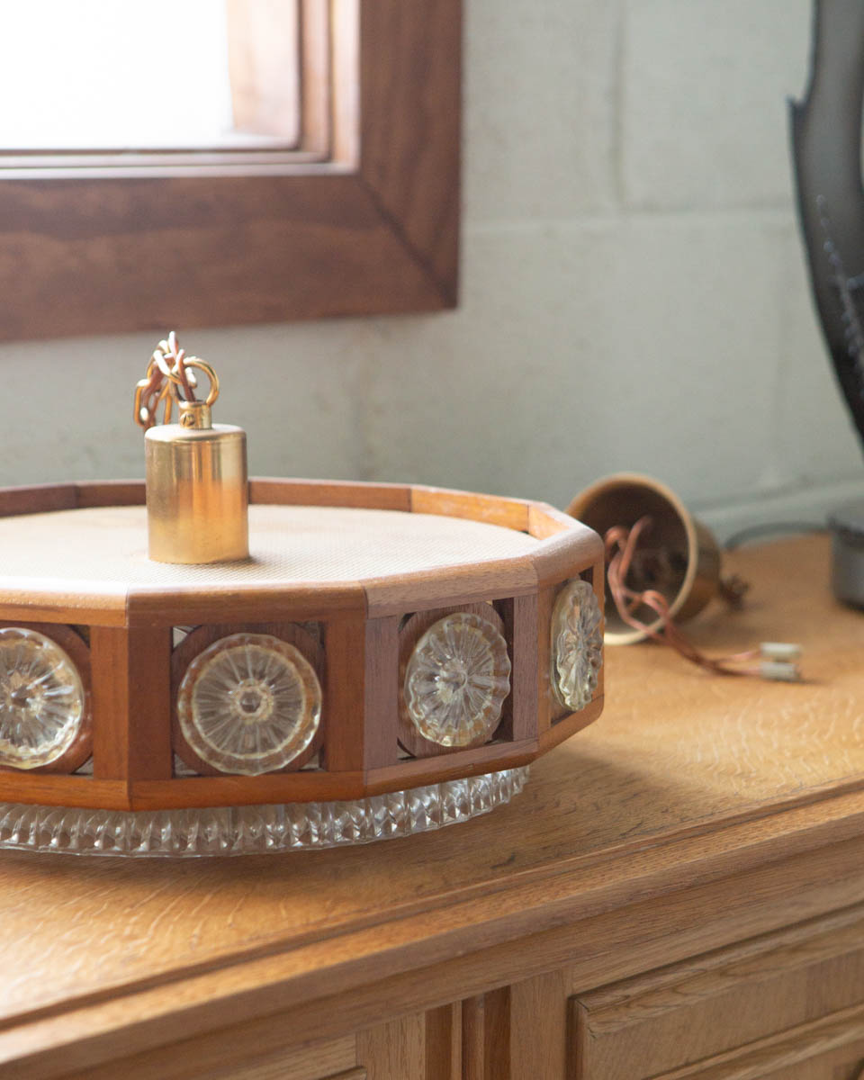Carl Fagerlund for Orrefors Teak & Glass Chandelier