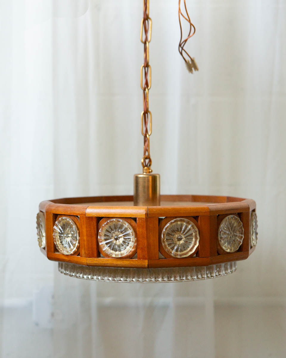 Carl Fagerlund for Orrefors Teak & Glass Chandelier