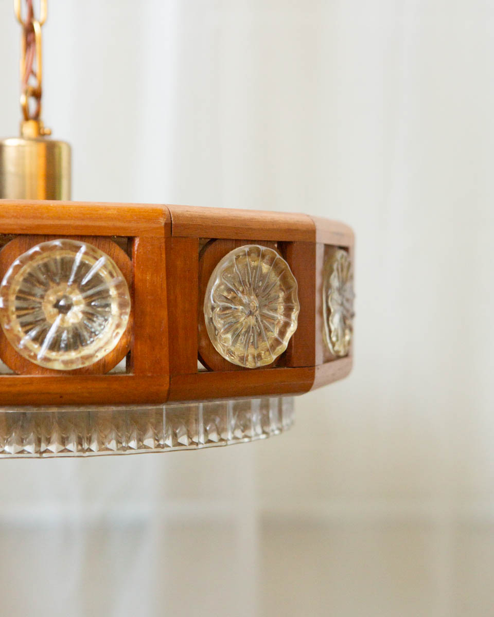 Carl Fagerlund for Orrefors Teak & Glass Chandelier