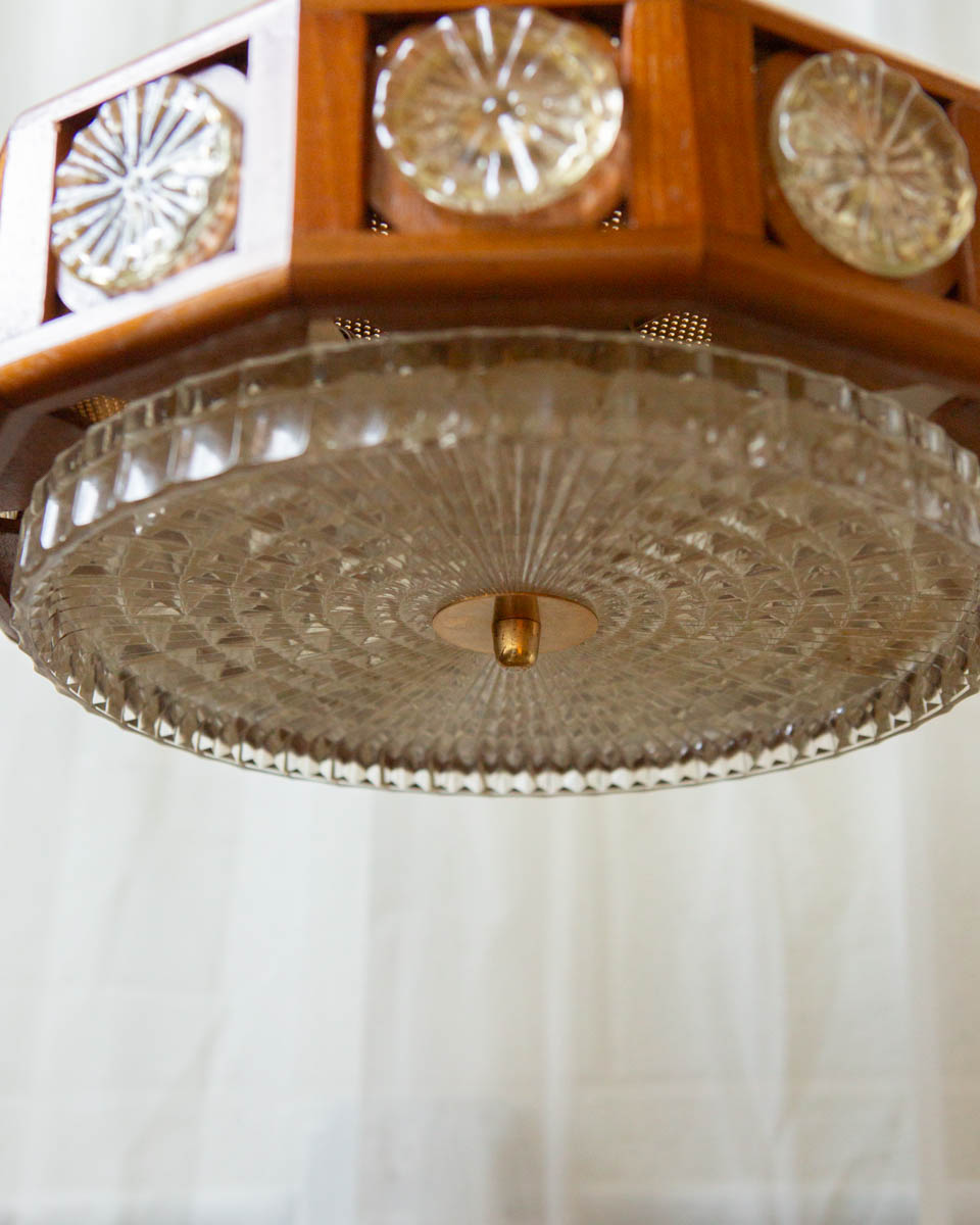 Carl Fagerlund for Orrefors Teak & Glass Chandelier