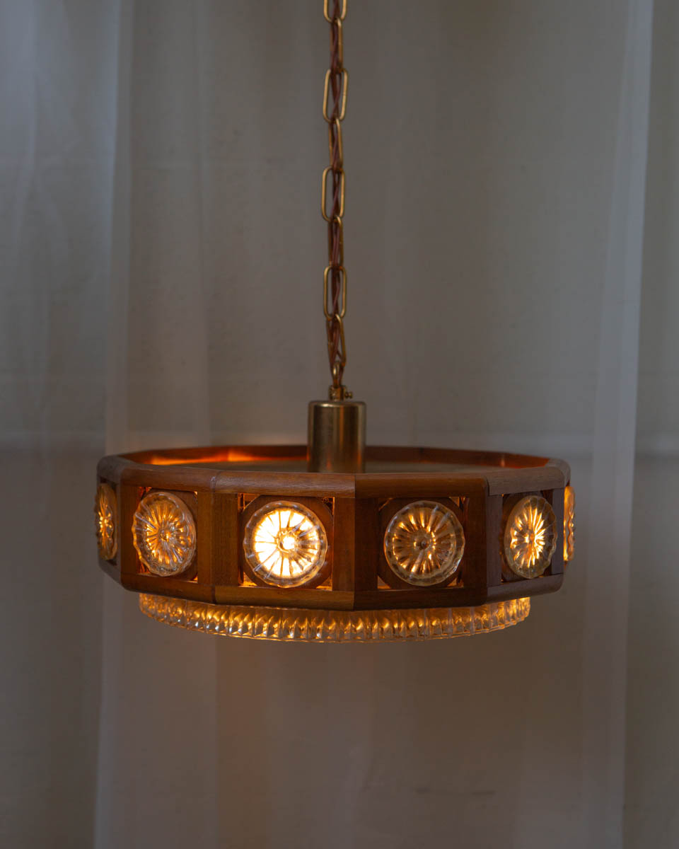 Carl Fagerlund for Orrefors Teak & Glass Chandelier