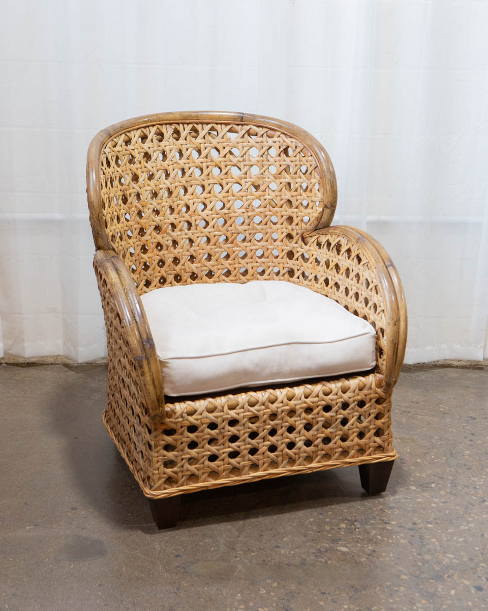 Vintage Rattan & Woven Cane Lounge Chair — c. 1980s