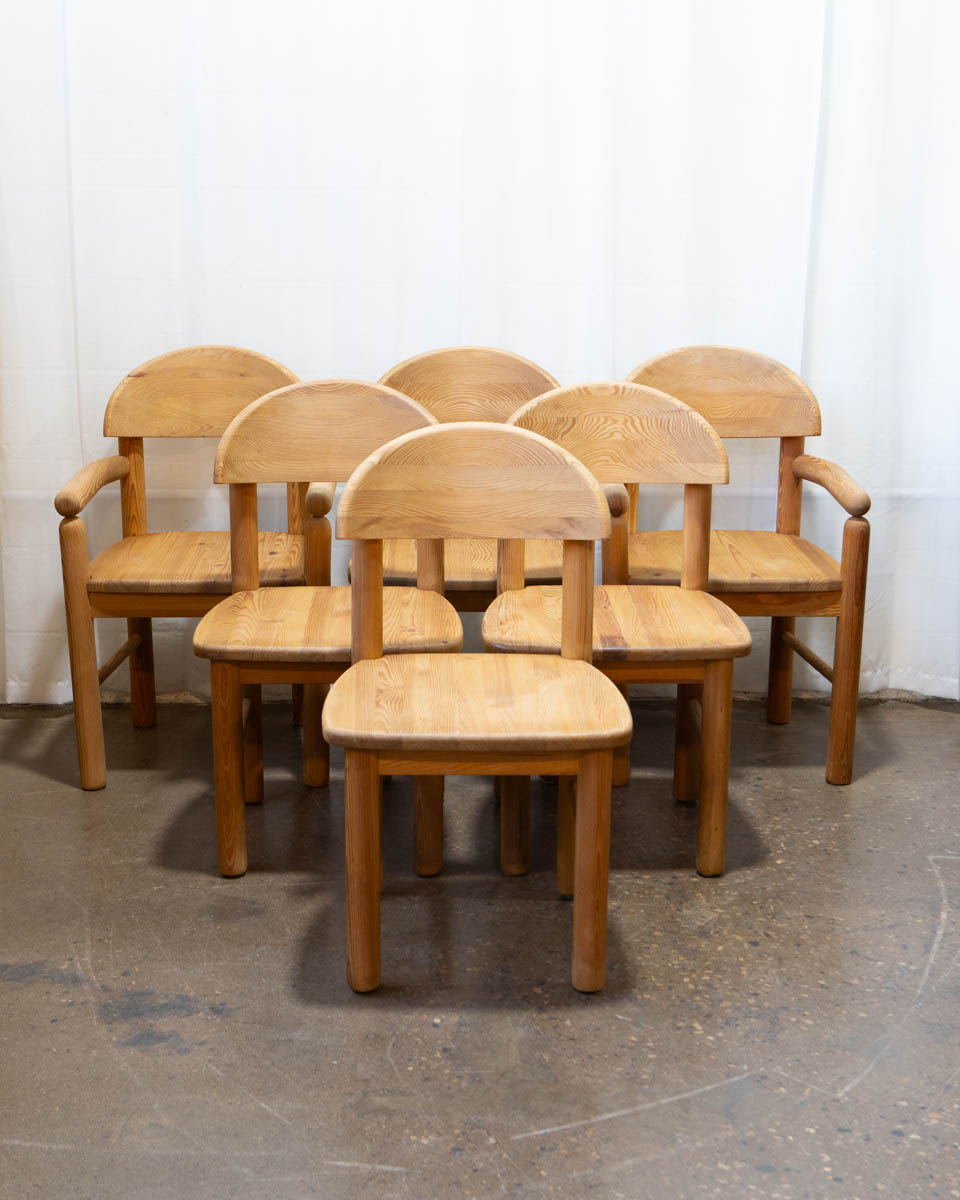 Set of 6 Danish Pine Dining Chairs, Style of Daumiller — c. 1970s