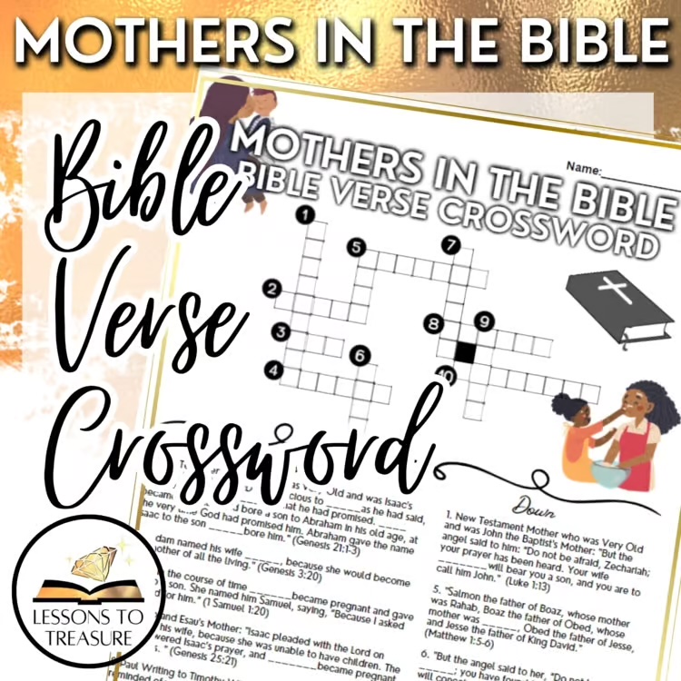 Mother's Day Mothers in the Bible Verse Crossword-Christian Scripture Religious