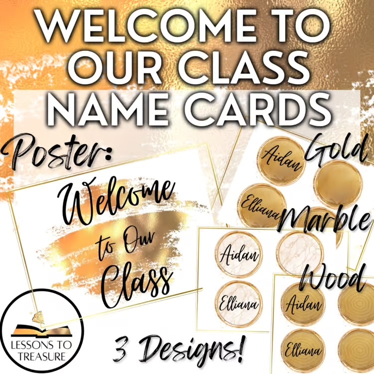Class Names Gold Wood Marble Welcome to our Class Decor Classroom