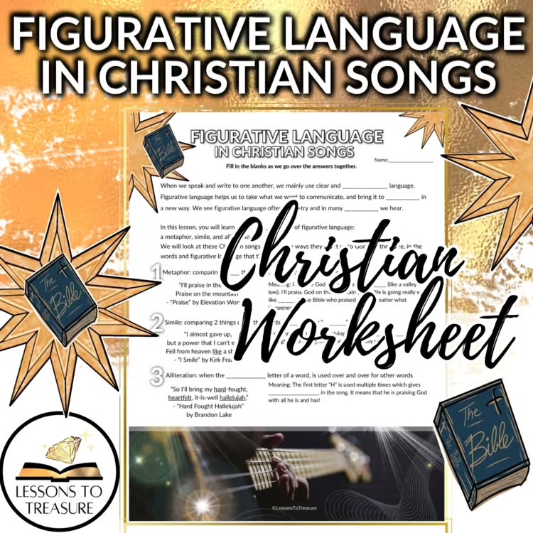 Figurative Language in Christian Songs Lesson Worksheet, Religious