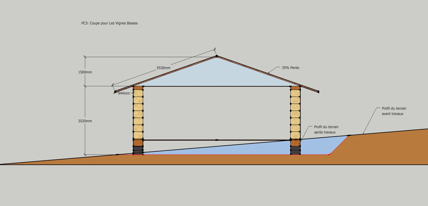 A side cut-through of the house and the planned excavation
