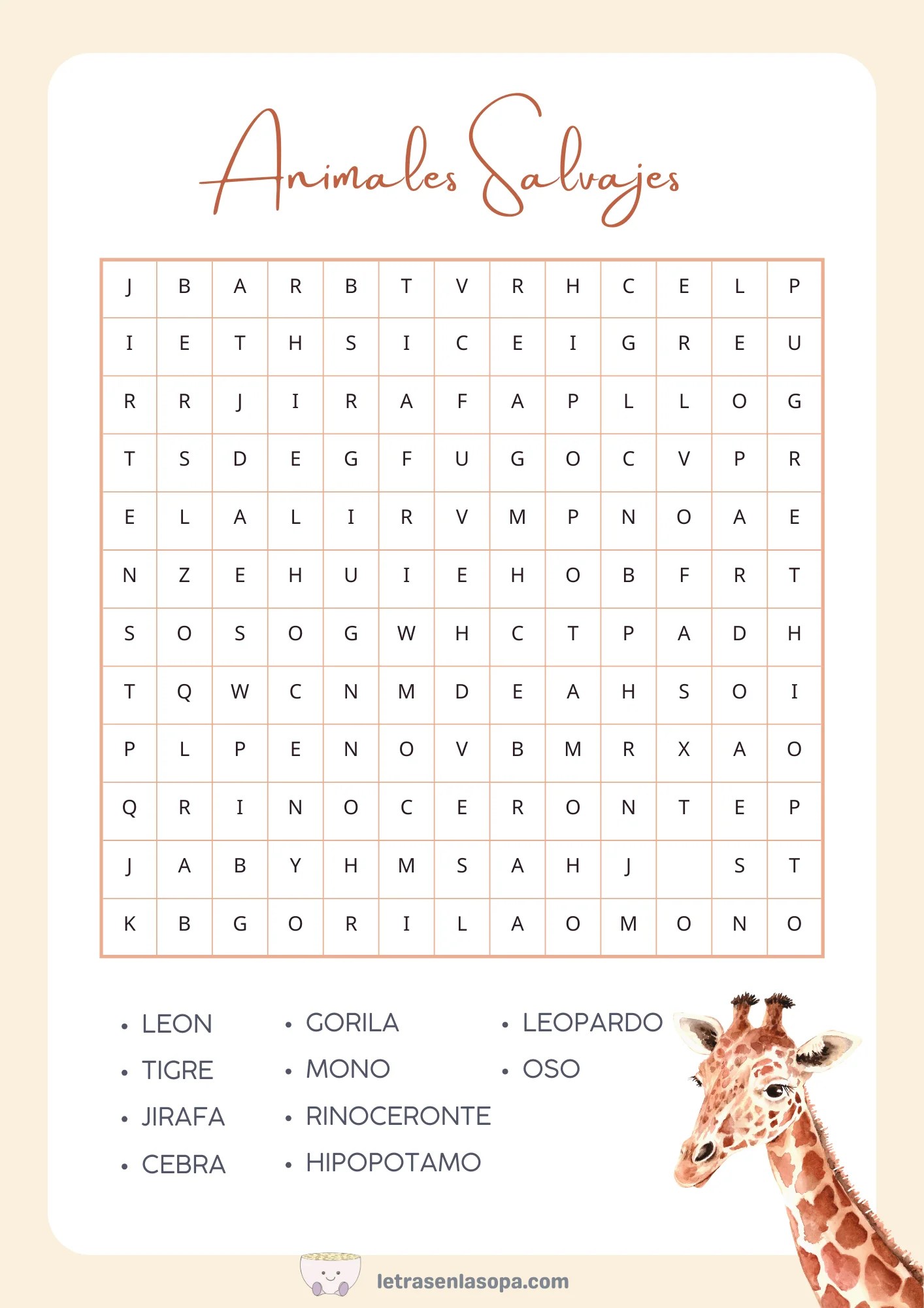 Sopa de letras de animales para imprimir animales sopa de letras en