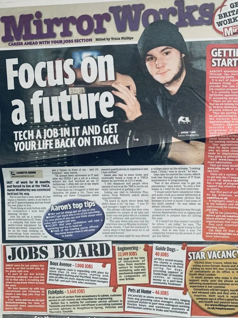 Image of press article featuring an IT apprentice