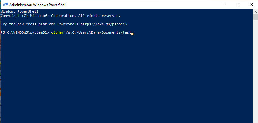 screenshot of cipher command in Windows PowerShell