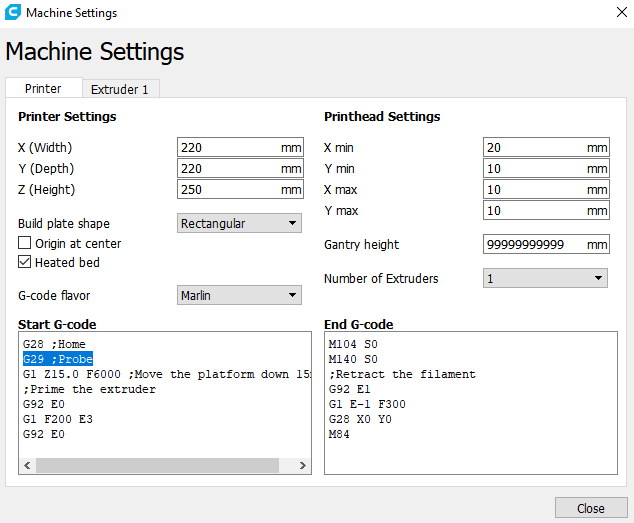 Cura Start G-Code Script