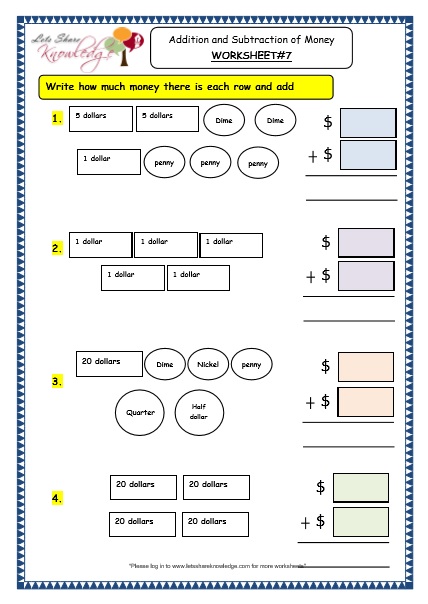 grade 3 maths worksheets 10 2 addition and subtraction of money lets share knowledge