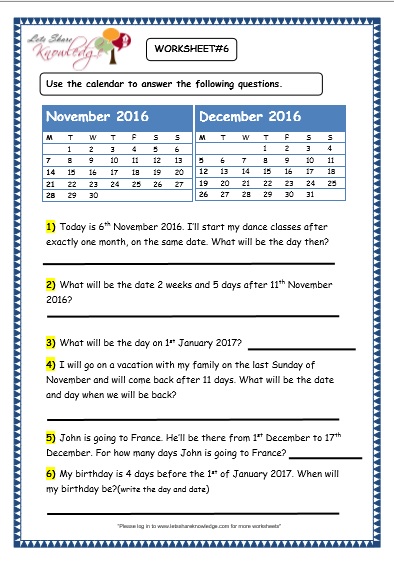 grade 3 maths worksheets 9 3 problem solving with calendars lets share knowledge