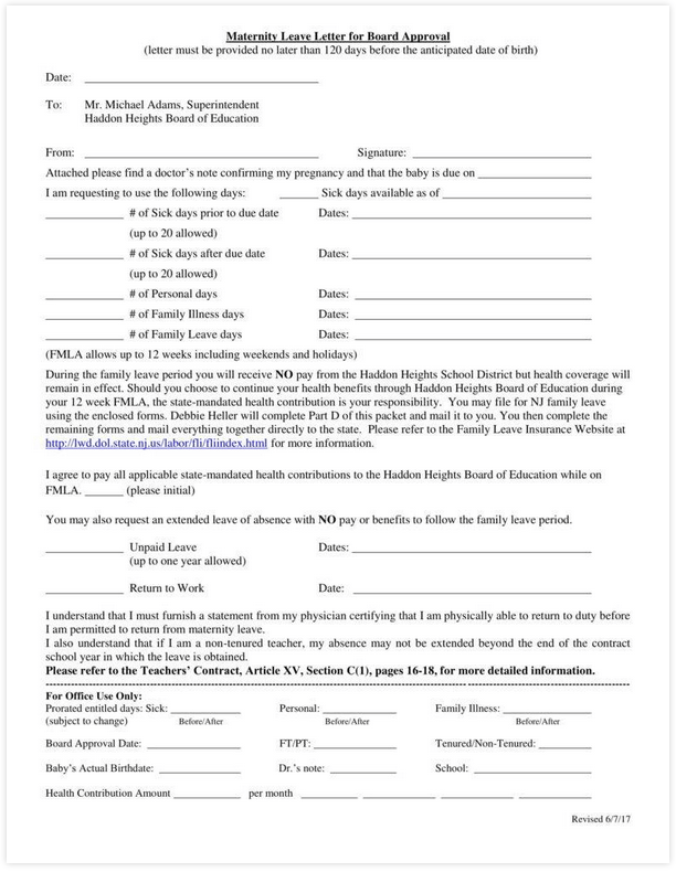 I plan to start my . Maternity Leave Letter For Approval