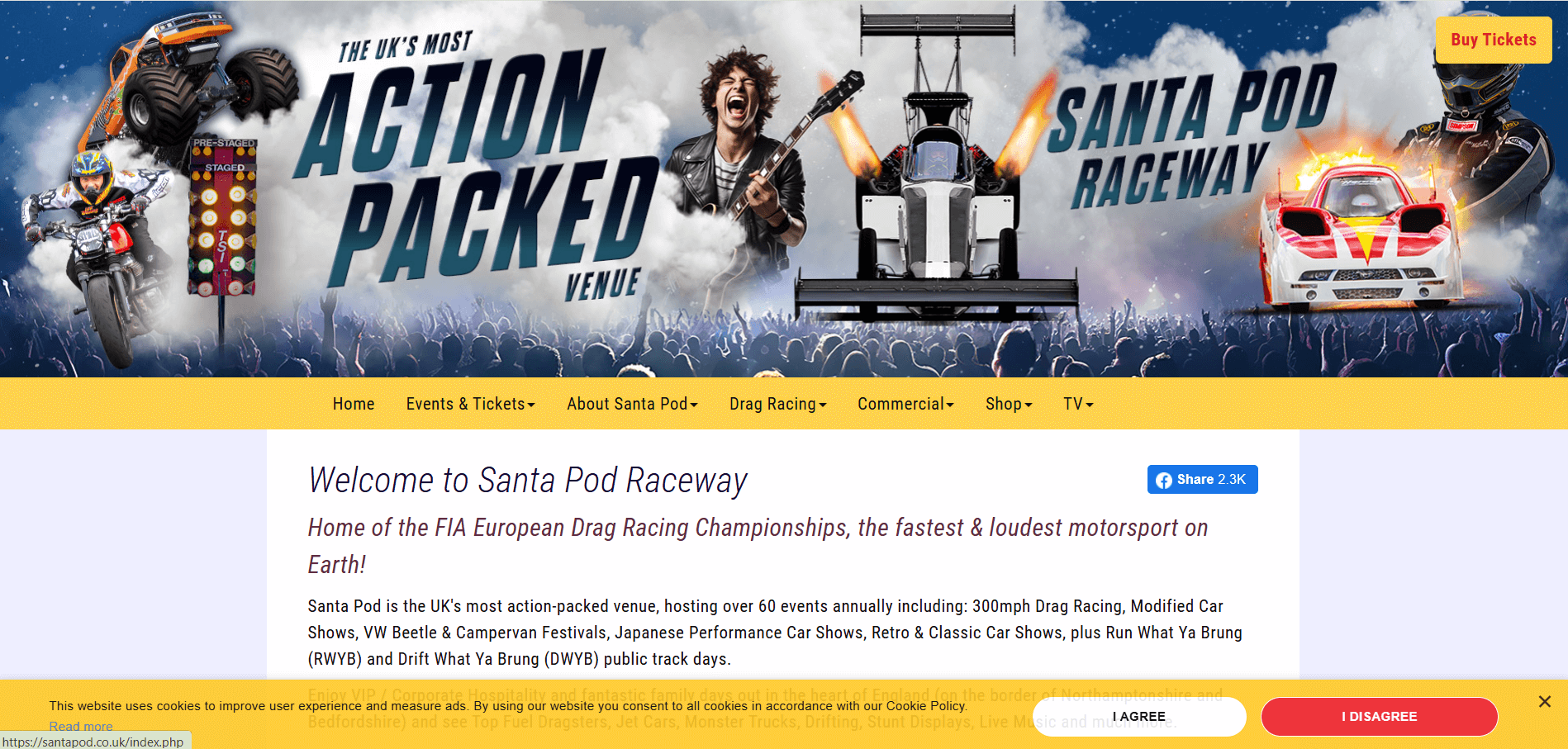 The Santa Pod Raceway website is an example of a difficult navigation website