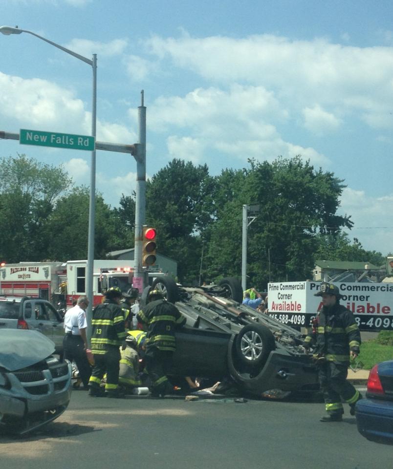 Car Overturned at New Falls Road & Levittown Parkway