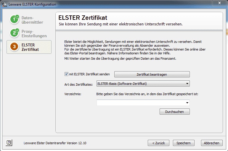 Pfx Elster Datei öffnen Elster Zertifikat in Lexware finden / konfigurieren