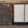 Side-by-side comparison of a dirty vs. clean cabin air filter