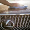 Hand wiping Lexus hood during car wash