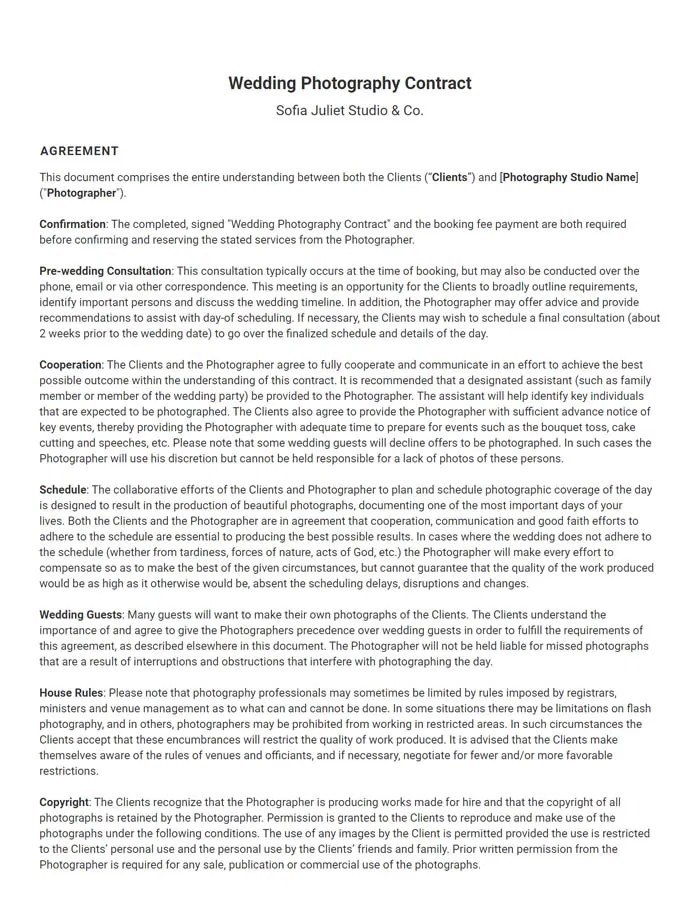 Wedding photography contract (free template)