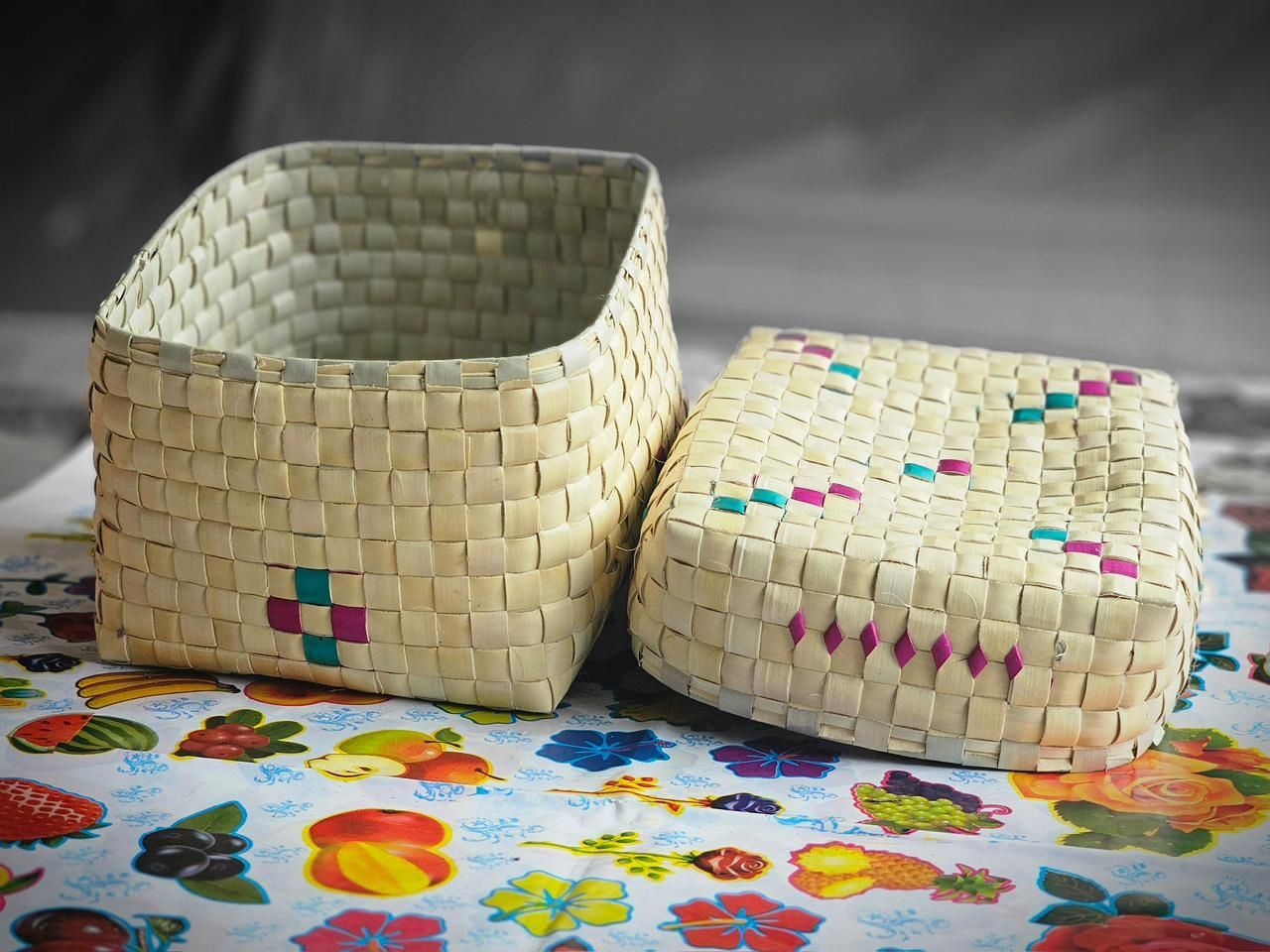 Traditional, hand-woven palm leaf baskets