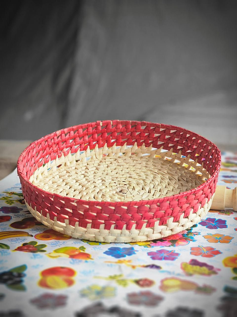 Handmade palm leaf round basket