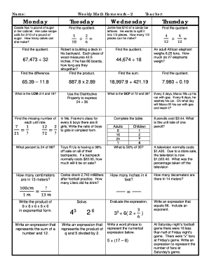 42 work pages with answer keys full of skill and word problems. Weekly Homework Sheet Q37 Fill Online Printable Fillable Blank Pdffiller