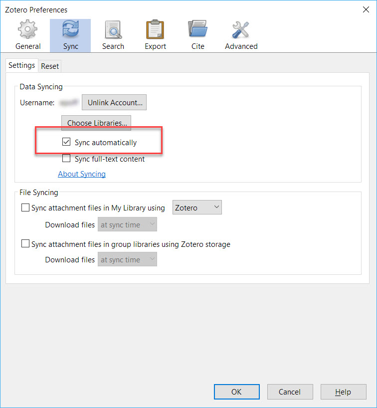 Sync Automatically Settings Checkbox Shown in Zotero Desktop