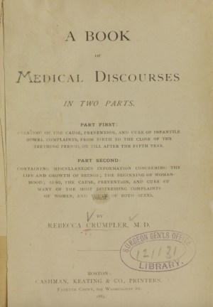 This is the title page of Rebecca Lee Crumpler's A Book of Medical Discourses