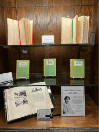 Willa Cather book covers on display