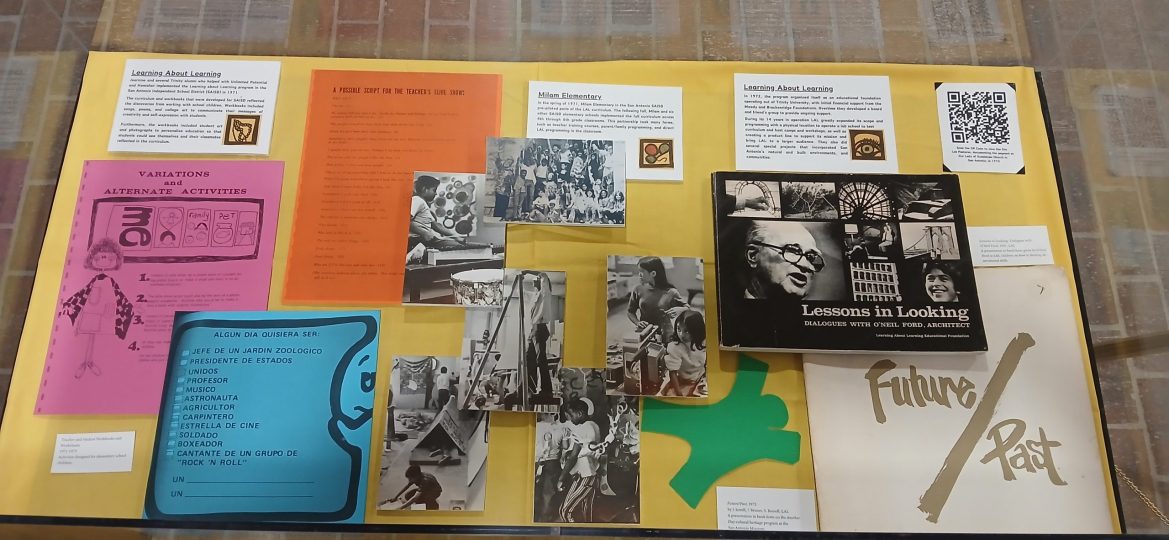 A Learning About Learning exhibit display case in Coates Library.
