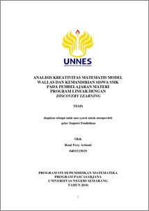 Pengembangan, rpp, lks, project based learning. Analisis Kreativitas Matematis Model Wallas Dan Kemandirian Siswa Smk Pada Pembelajaran Materi Program Linear Dengan Discovery Learning
