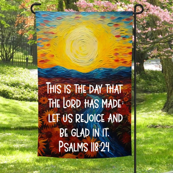 Psalms Garden Flag - Sunset Scripture Rejoice Peace