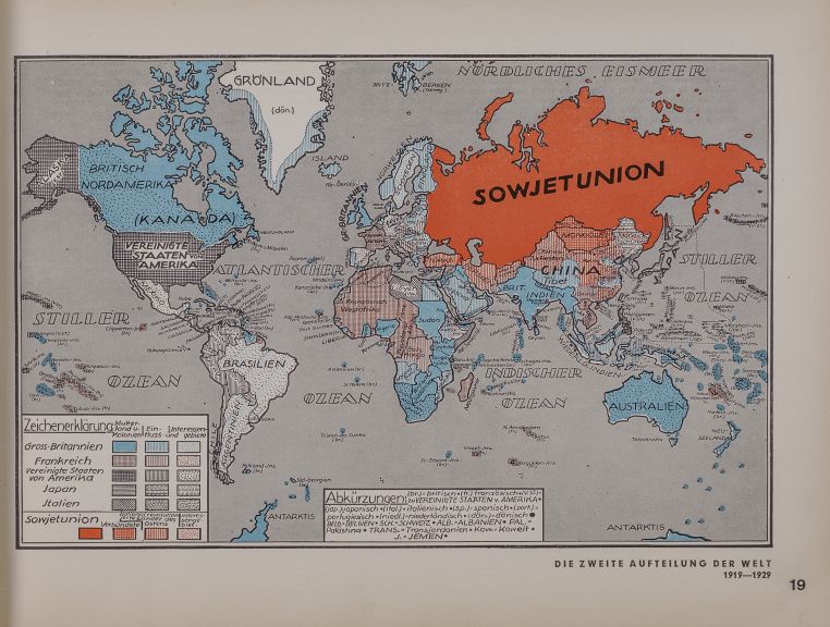 A German-language political world map showing global imperial influence between World War 1 and World War 2, depicting geopolitical control and spheres of influence during the interwar period.
