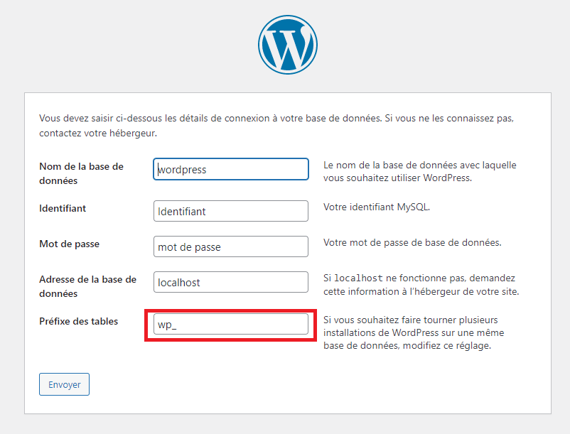 Champ préfixe des tables par défaut de WordPress