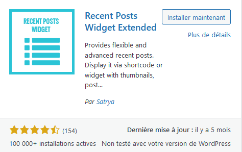 Barre latérale WordPress : Plugin recent posts widget extended