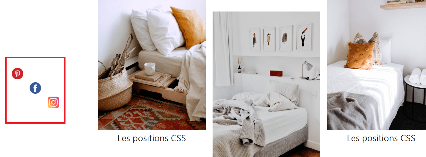 Placer les trois icônes des réseaux sociaux en escalier