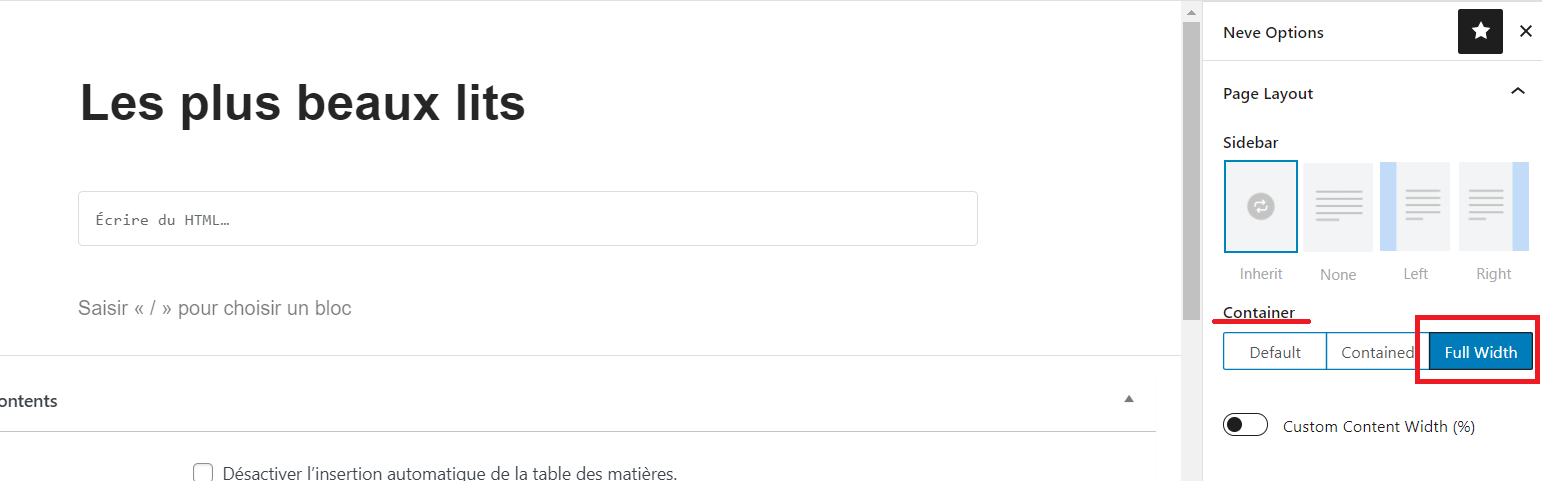 Sur le thème Neve de WordPress, afficher un article en plaine écran