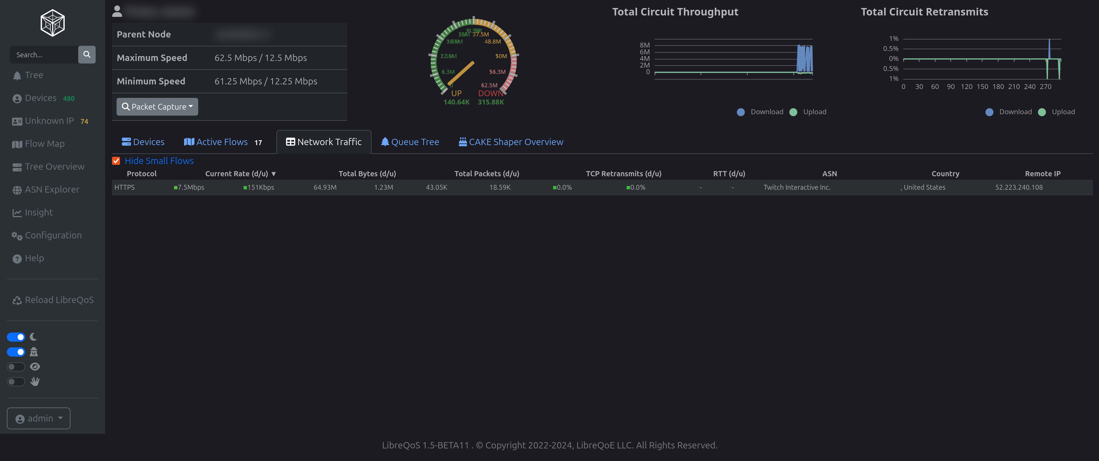 LibreQoS v1.5-RC-1 - Client Network Flows