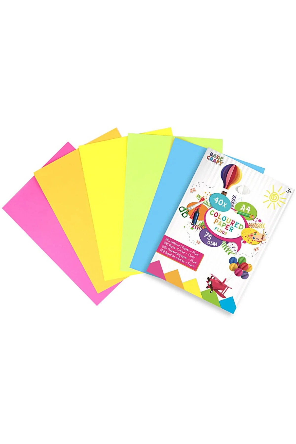 Hartie colorata fluorescenta A4, GRAFIX, set 40 foi, 75 g/m2