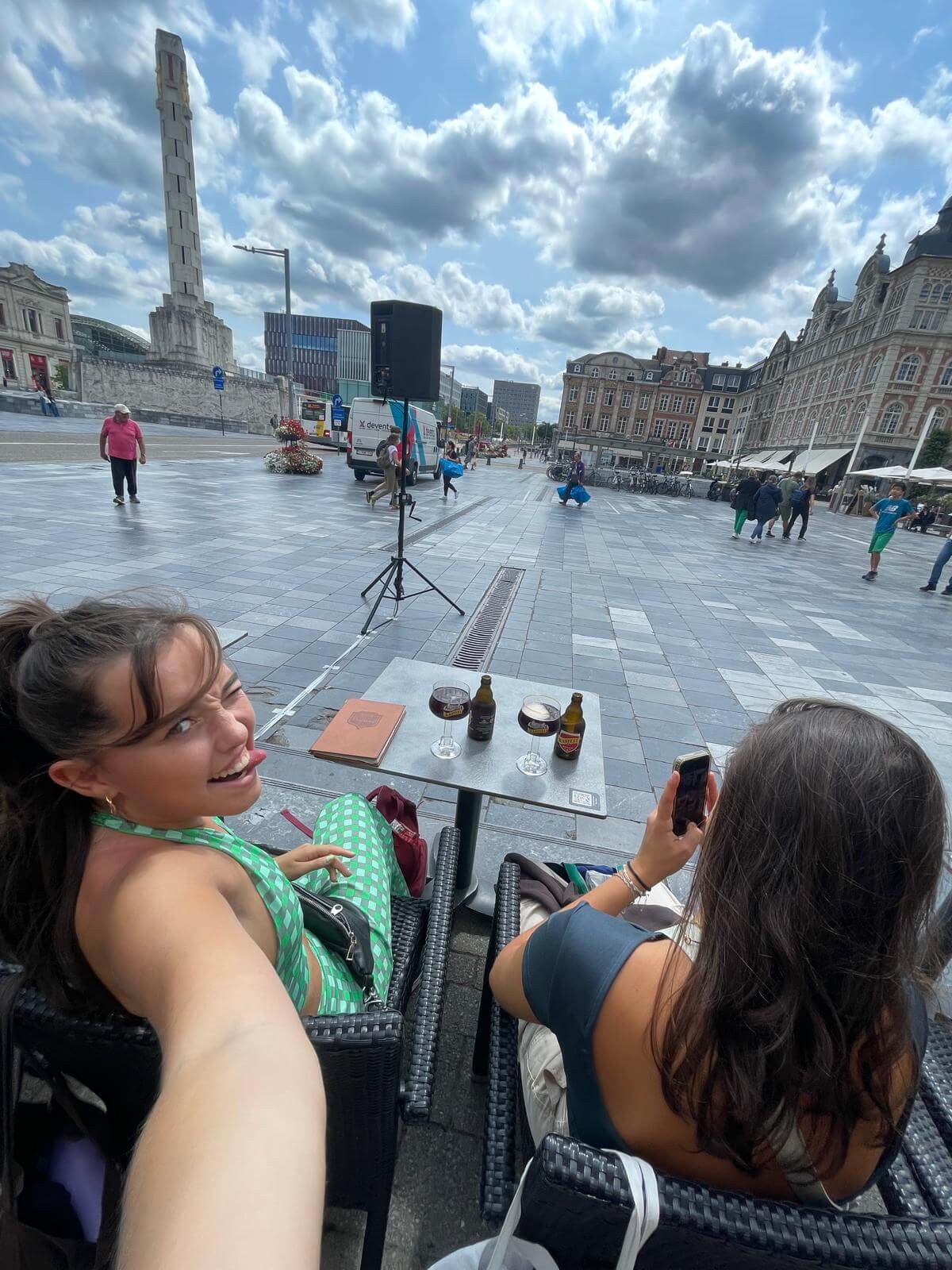 Friends enjoying Kasteel Rouge near Leuven railway station