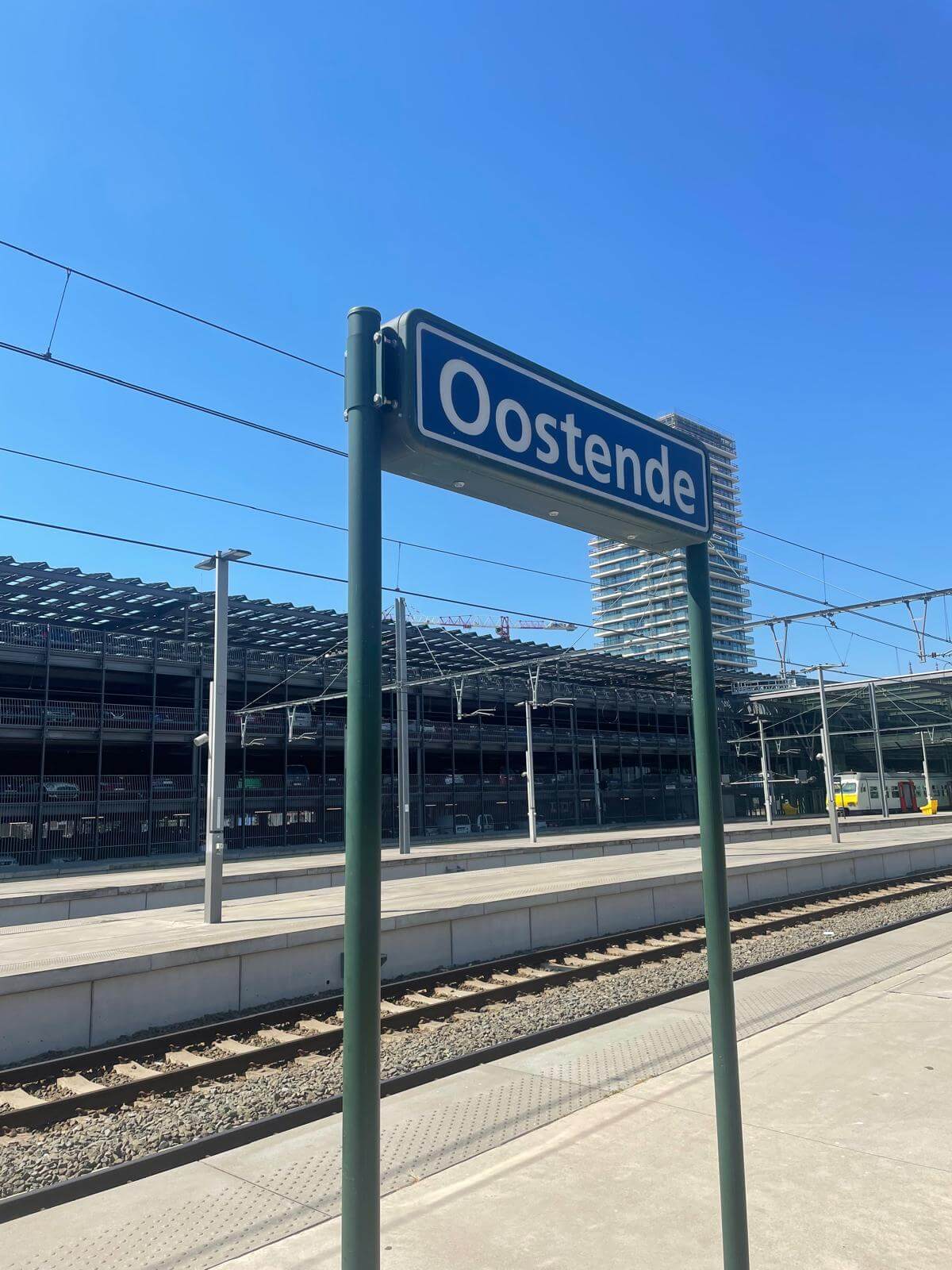 Ostend sign at the train station in Belgium