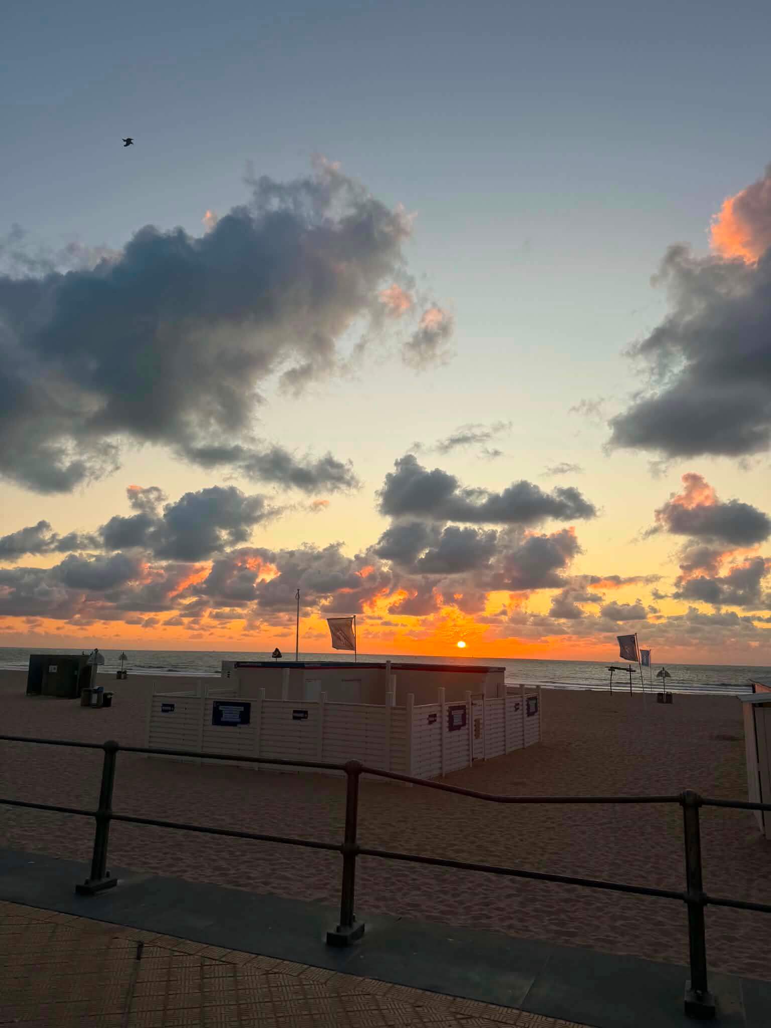 Sunset over Ostend Beach in Belgium