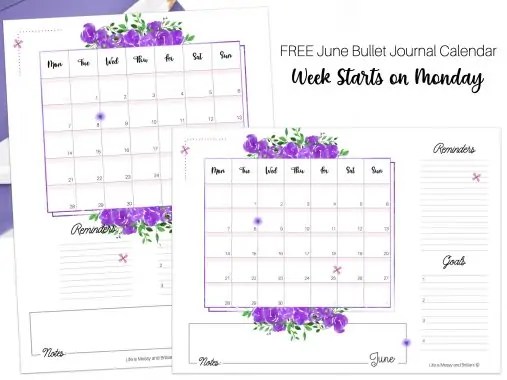 free june bullet journal calendar printable june calendar printable