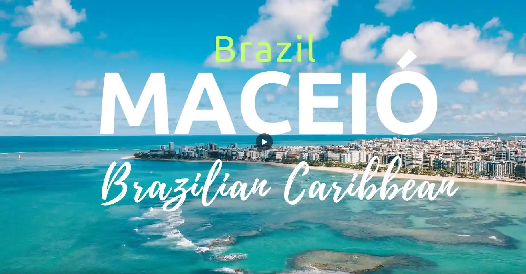 4K distant cityscape of Maceió, Brazil, with bright blue sea and coastline.