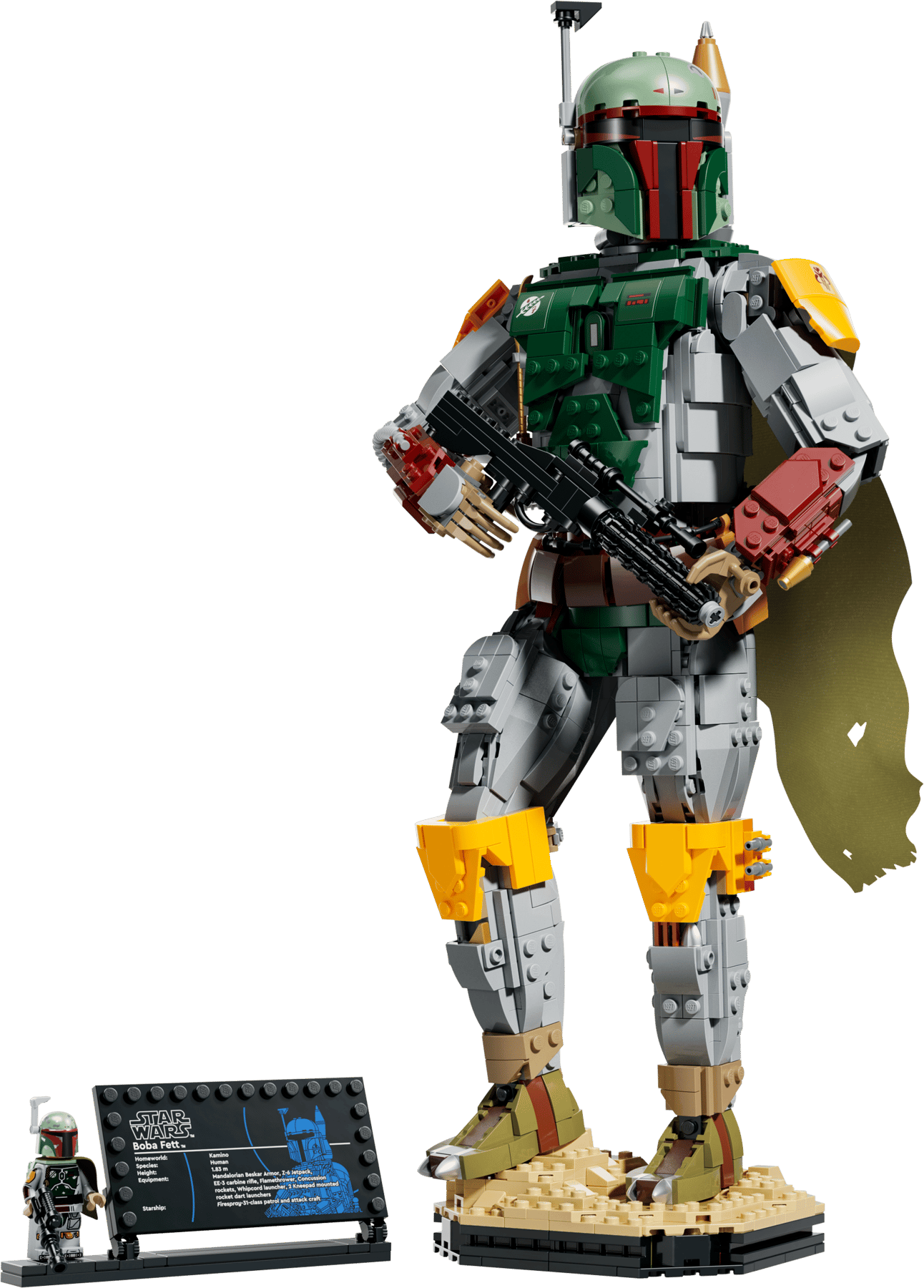 LEGO Star Wars 2026 buildable Boba Fett figure with display plaque