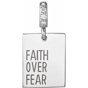 14K White .02 CTW Natural Diamond Faith Over Fear Pendant