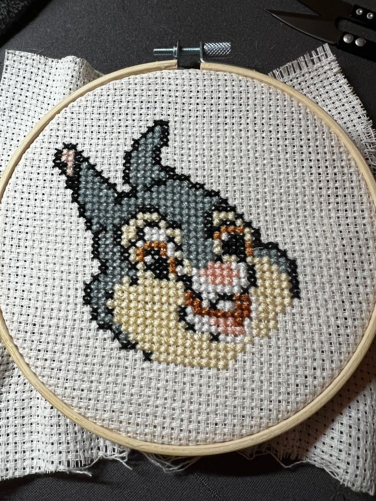 Completed cross-stitch of Disney's Thumper
