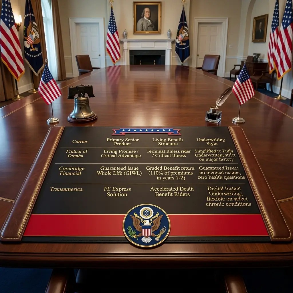 Illustrative long-term care planning scene with American flags