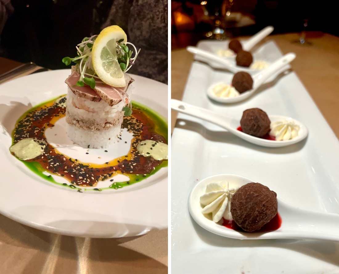 Vancouver Island Wine Tour: The Perfect 4-Day Itinerary for Wine Lovers 6 Pacific Rim Seafood Stack and a handmade chocolate truffle served at Locals at the Old House in Courtenay on Vancouver Island. Photo: Wendy Nordvik-Carr©